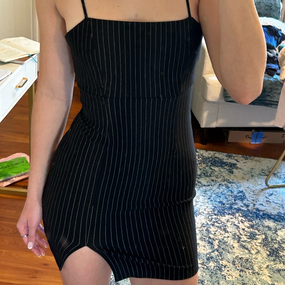 Black striped mini dress